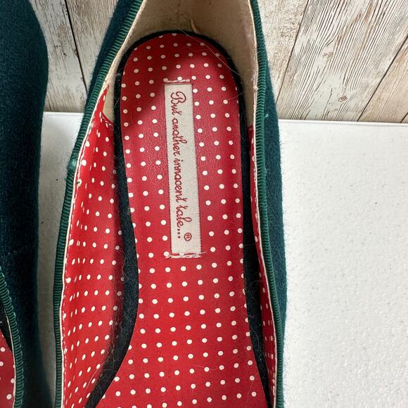 Mod Cloth Heel Pump Shoes Womens 9 Dark Teal Green Tulip Embroidered Floral - Picture 7 of 8